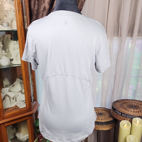 SPYDER | Women's Sporty Light Gray Athletic Short Sleeve Gym Workout Tee | M - Picture 5 of 10